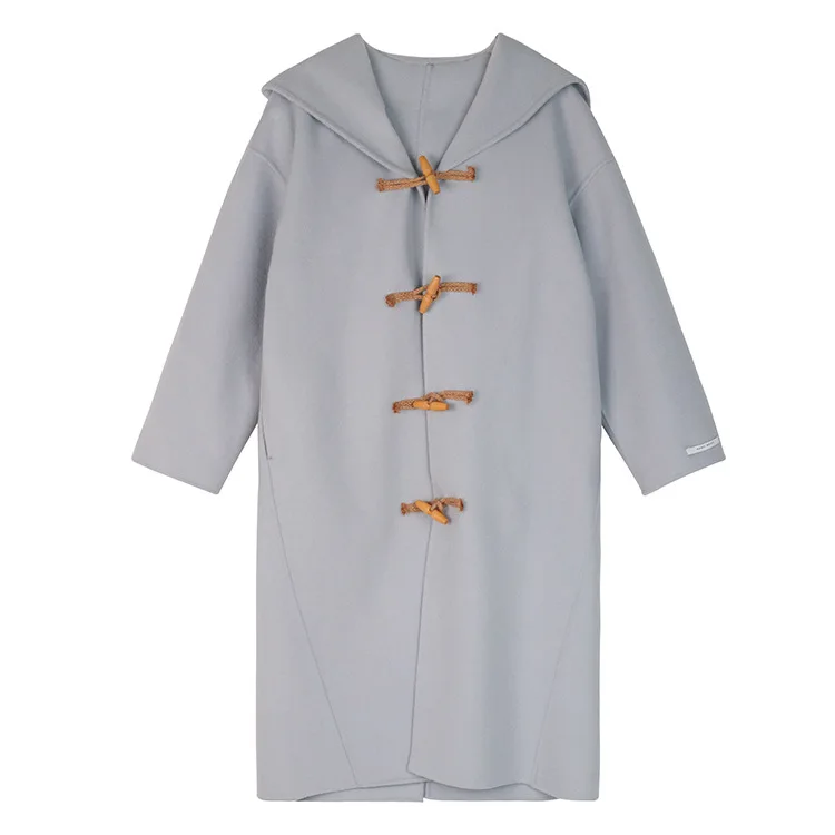 

2020 Korea Style 90% Wool Double-sided Overcoat Hooded Women Cocoon Suit Woolen Coat
