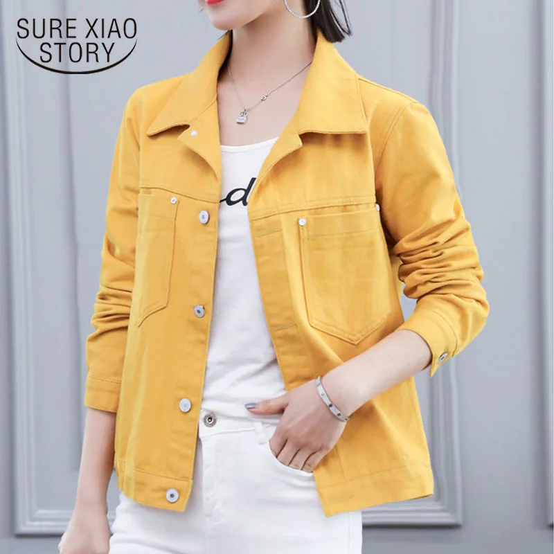 

2022 New Spring Autumn Denim Yellow JacketWomen Loose Jeans Jacketand Coat Fashion Overcoat Long Sleeve JacketLadies Tops