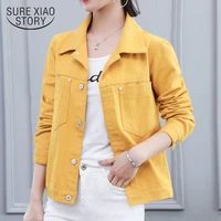2021 new spring autumn denim yellow jacketwomen loose jeans jacketand coat fashion overcoat long sleeve jacketladies tops