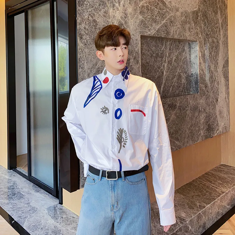 

Fun Print Men Shirt 2021 New Fashion Long Sleeve Camisas Para Hombre Korean Social Men's Clothing Hip Hop Streetwear Shirts
