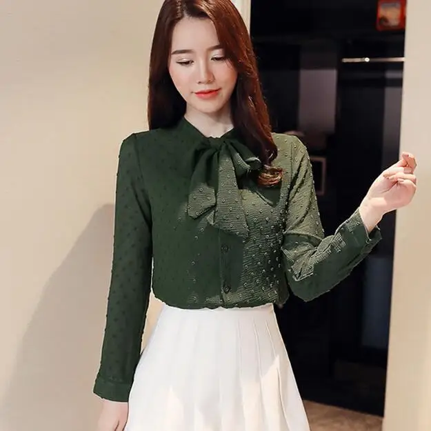 OL Стиль Весна 2020 Новая Элегантная однотонная шифоновая блузка со стоячим