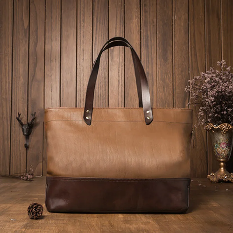 

Original handmade cowhide bag female Japanese and Korean fashion tote bag horizontal tote bag leather shoulder handbag big bag