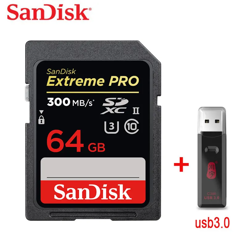 64GB-usb3.0 SanDisk Экстремальная скорость 64 Гб UHS-ll SD карта памяти 128G камера карта памяти флэш-карта 300 МБ/с./с 32 Гб UHS-II чтение 300 м - Емкость: 64GB-usb3.0