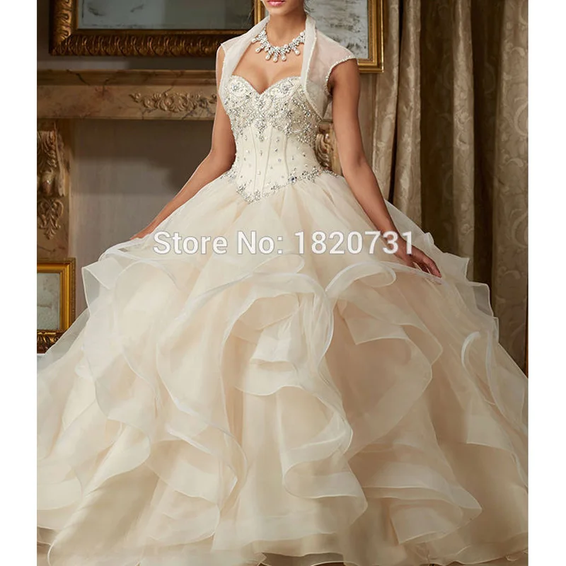 Платье без рукавов Quinceanera цвета шампанского недорогое бальное платье из органзы