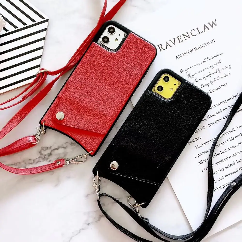 

Crossbody Long Chain phonecase Credit Card Wallet Case For iPhone 11 pro max XR XS Max 7 8 6s Plus leather soft cover with strap