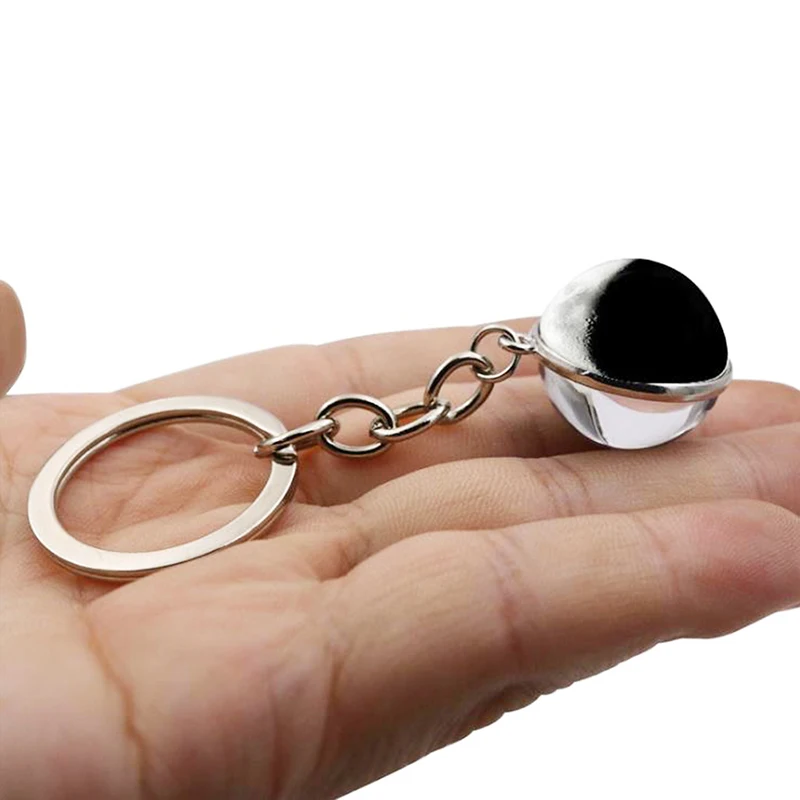 Двухсторонний стеклянный брелок с изображением Луны и фазы кольца для ключей