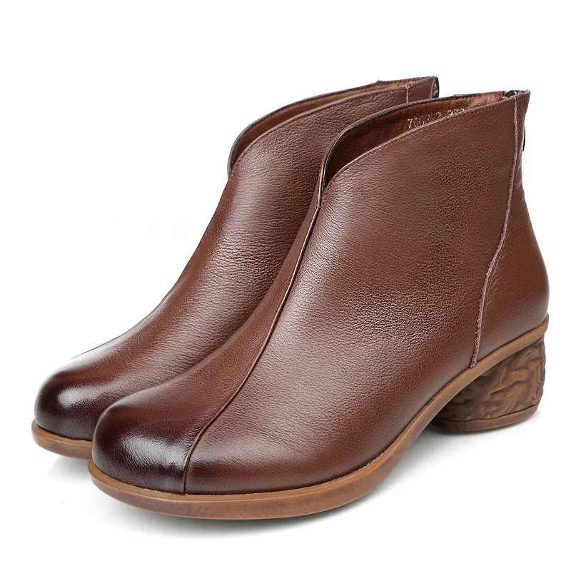 

2020 spring new leather fashion boots top layer leather women's shoes comfortable retro soft leather mid-heel women's boots