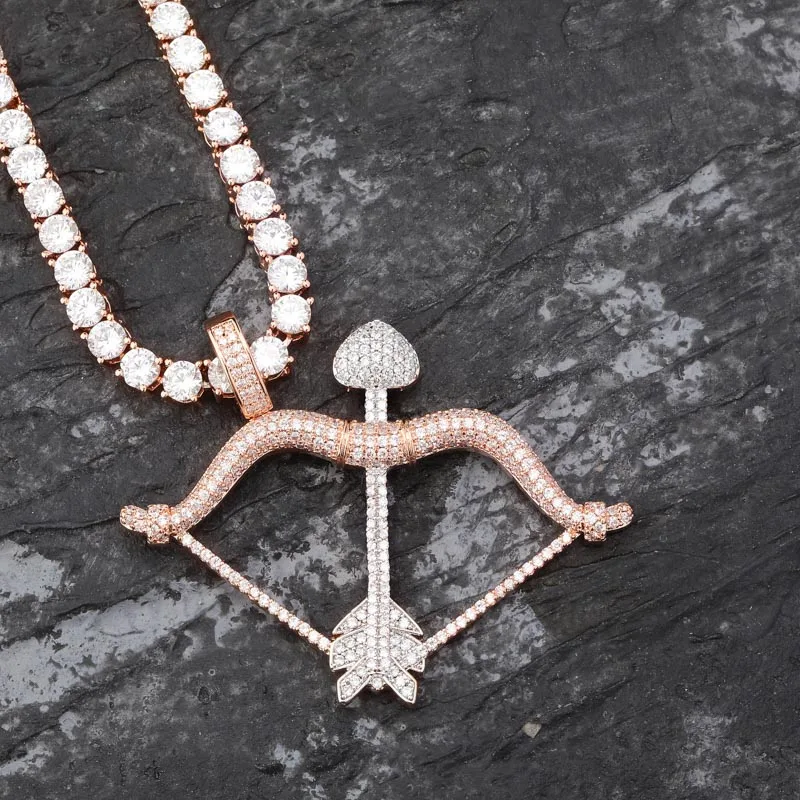 Дизайн Iced Out лук и кулон-Стрела Твердые сзади ожерелье хип хоп золотой серебряный цвет мужские/женские очаровательные цепи ювелирные изделия