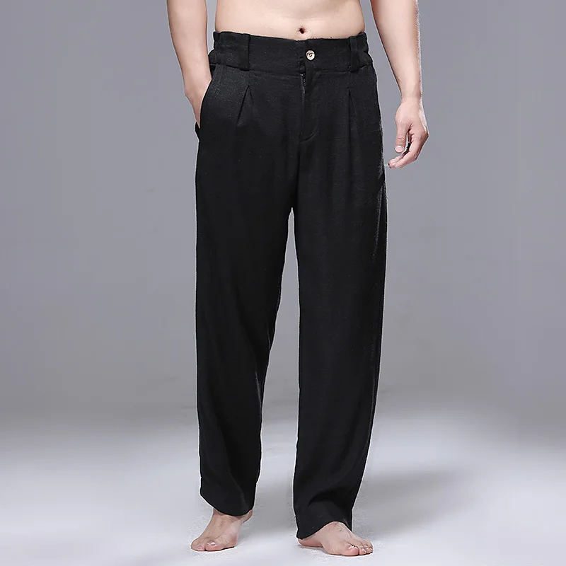 

Men's High Waist Trausers Summer Pants Clothing Novelty 2021 Linen Loose Cotton Elastic Band Thin Work Vintage Wide Legs Pants