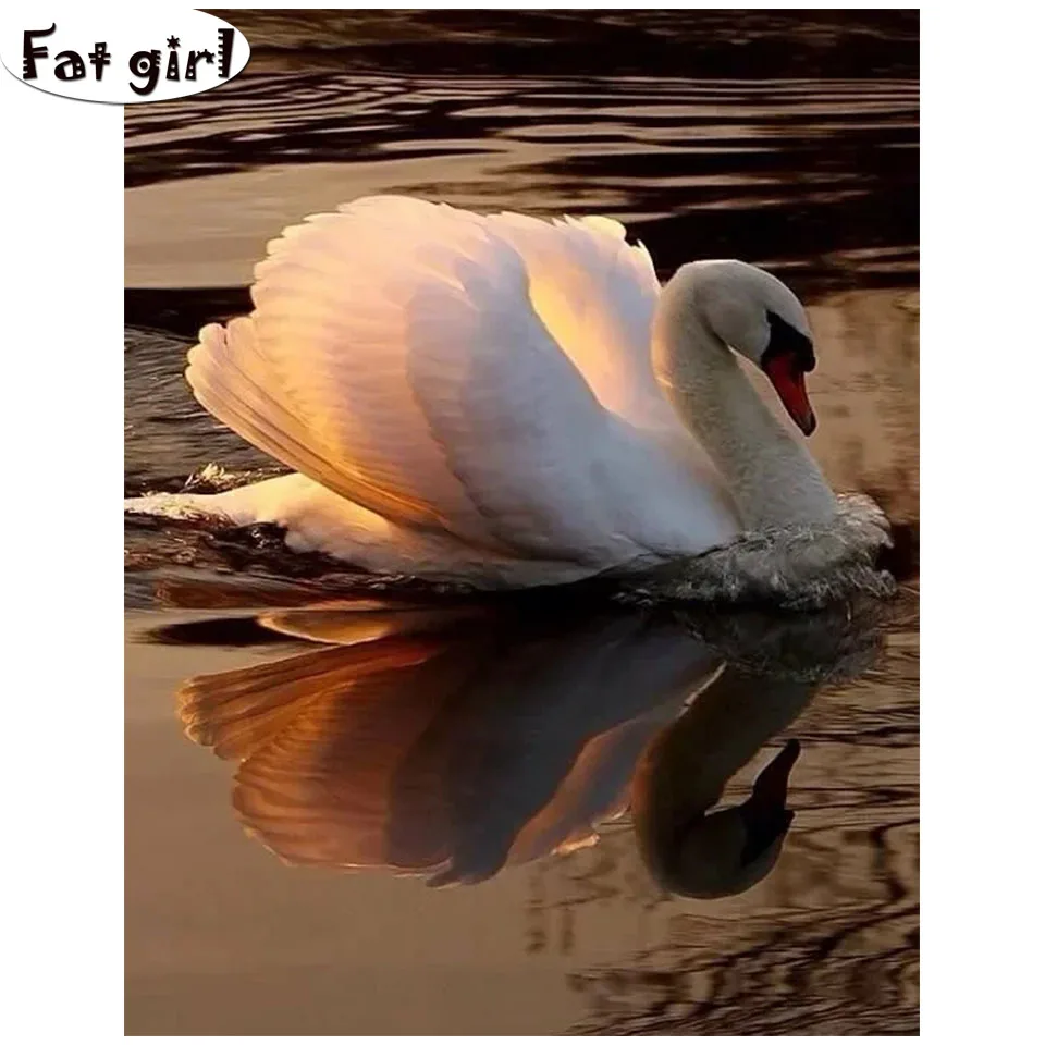 

Beautiful White Swan 5d DIY diamond embroidery full square round Cross stitch diamond painting mosaic home Decoration art
