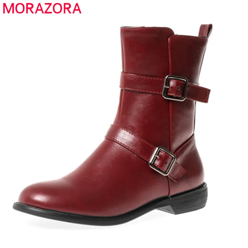 MORAZORA/женские ботильоны с пряжкой на молнии сезон осень-зима Простые повседневные