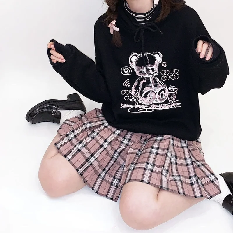 

Hot Kawaii Preppy Style Hoodie Women Harajuku Thin Oversize Vintage Pullover Egirl Streetwear Sweatshirt Fashion Anime Kpop