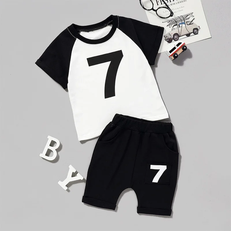

Fashion Baby Boy Clothes T-shirt Pants Sets 0-5 Years Cool Summer Black White Outfits for Infants Kids Children Toddler