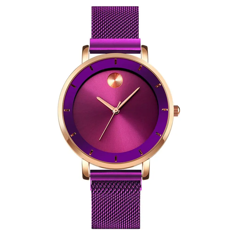 

skmei original women watch high end purple female student quartz 3 colors stylish steel mesh magnetic band creative ladies watch