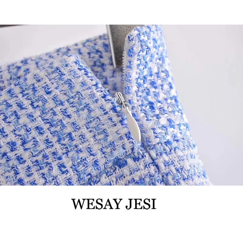 

WESAY JESI Women's Za Fashion Shorts Summer All-match Blue High Waist Pants Tassel Vintage Zip Casual Office Straight Shorts