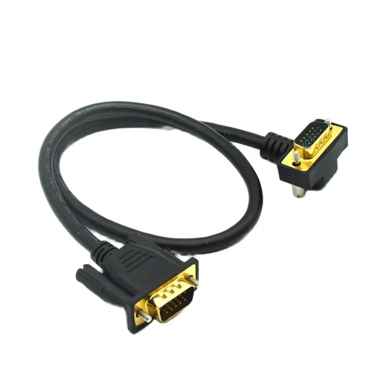 Кабель VGA 3 + 6 с углом поворота 90 градусов, Удлинительный кабель HD 15 контактов «штырь-штырь» для ПК, монитора, проектора, 50 см, 1,5 м, 3 м, 5 футов