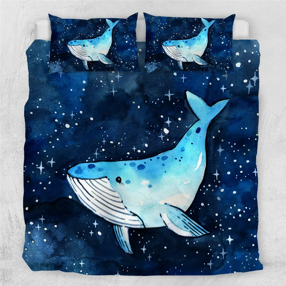 BeddingOutlet Whale Bedding Set Sea Animals Comforter Cover Universe Watercolor Home Textiles Constellation Stars Bed Set 3pcs - Цвет: 2