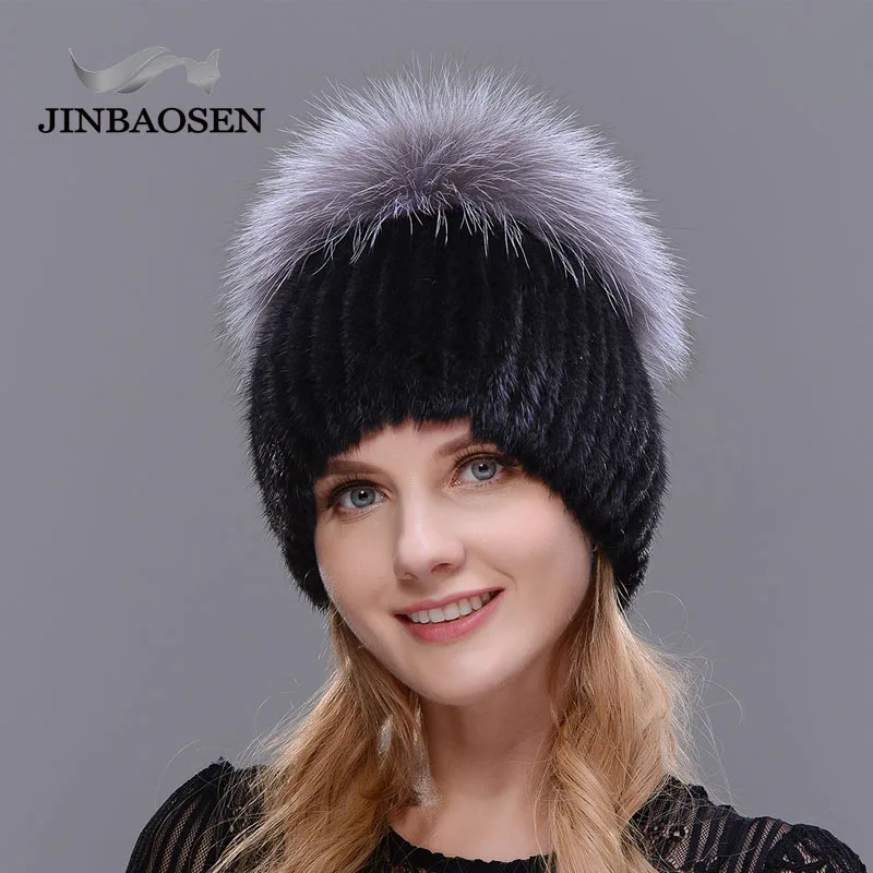 Лидер продаж модные зимние теплые женские вязаные шапки JINBAOSEN норковые с