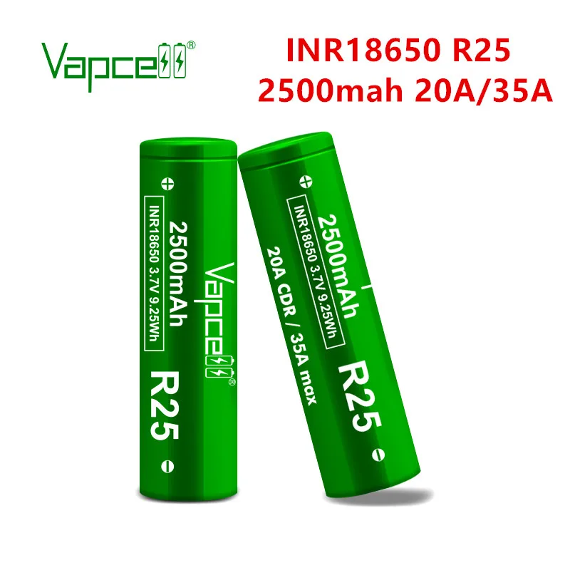 Оригинальный литий-ионный аккумулятор Vapcell 18650 R25 2500 мАч 20A/35A 3 7 в аналог 25R