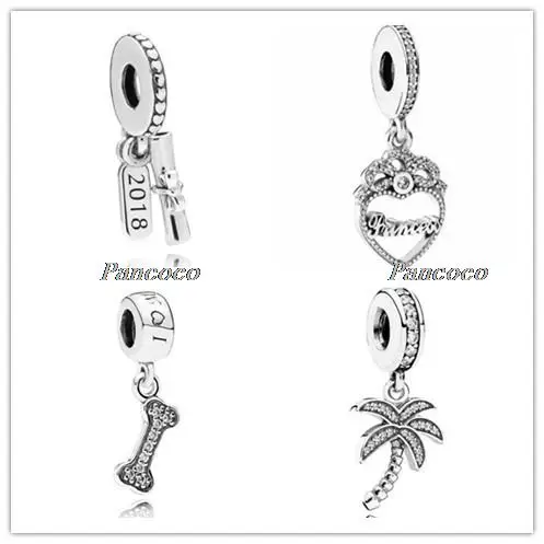 

925 Sterling Silver Bead Charm Vintage Palm Tree With Crystal Pendant Beads Fit Pandora Bracelet & Necklace Jewelry