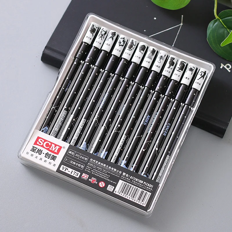 12 Созвездие воды ручка 0 35 мм гелевая полная игла черный набор углеродная