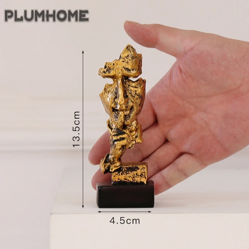 

Vintage Resin Silence is Golden Mask Statue Abstract Ornament Statuettes Sculpture Craft Office Vintage Home Party Decoration