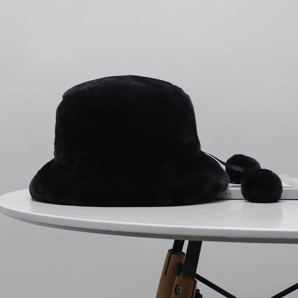 Faux Fur Winter Bucket Hat For Women Girl Fashion Solid Thickened Soft Warm Fishing Cap Outdoor Vacation Lady Panama * | Аксессуары для