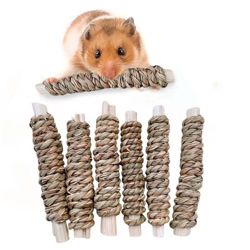 

6pcs Bamboo Apple Wood Molar Toy For Hamster Squirrel Rabbit Guinea Pigs Chinchilla Small Pet Small Animals Snacks Chew Toys