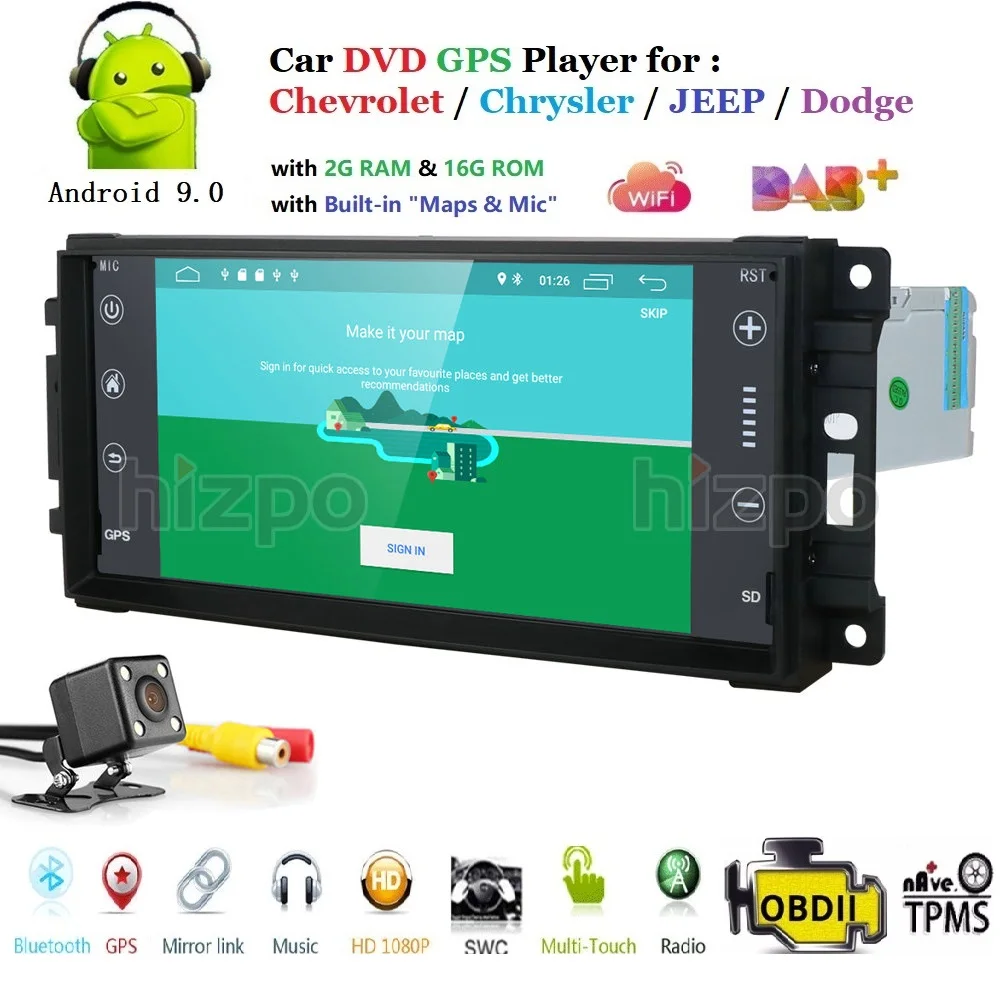 Ossuret Android 9,0 автомобильный стерео 2G+ 16G для Dodge Ram Challenger Jeep Wrangler JK головное устройство 1DIN Автомобильный gps навигатор 4G wifi BT CAM