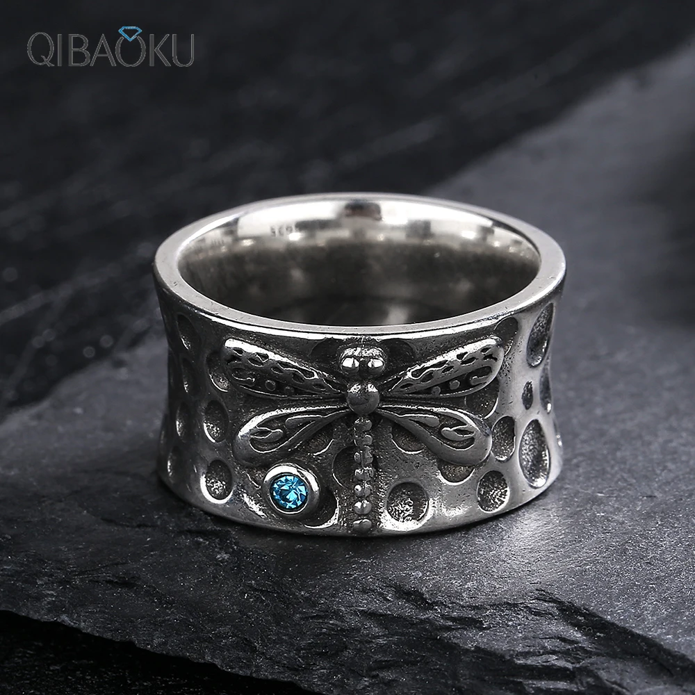 

S925 Sterling Silver Dragonfly Finger Vintage Ring Party Engagement Anniversary Gift Fine Jewelry for Women Big Silver Rings