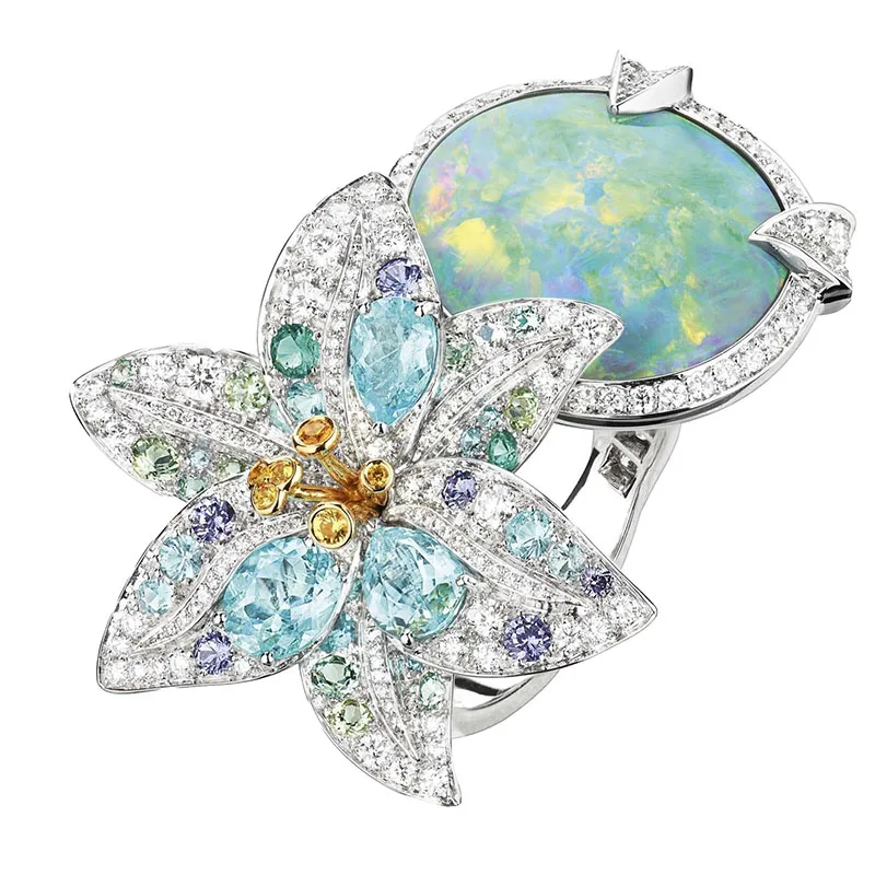

Gu Li Hot Sale Ladies Fashion Rings Colorful Flower Opal White Zirconia Crystal Ring For Women Party Jewelry Accessories