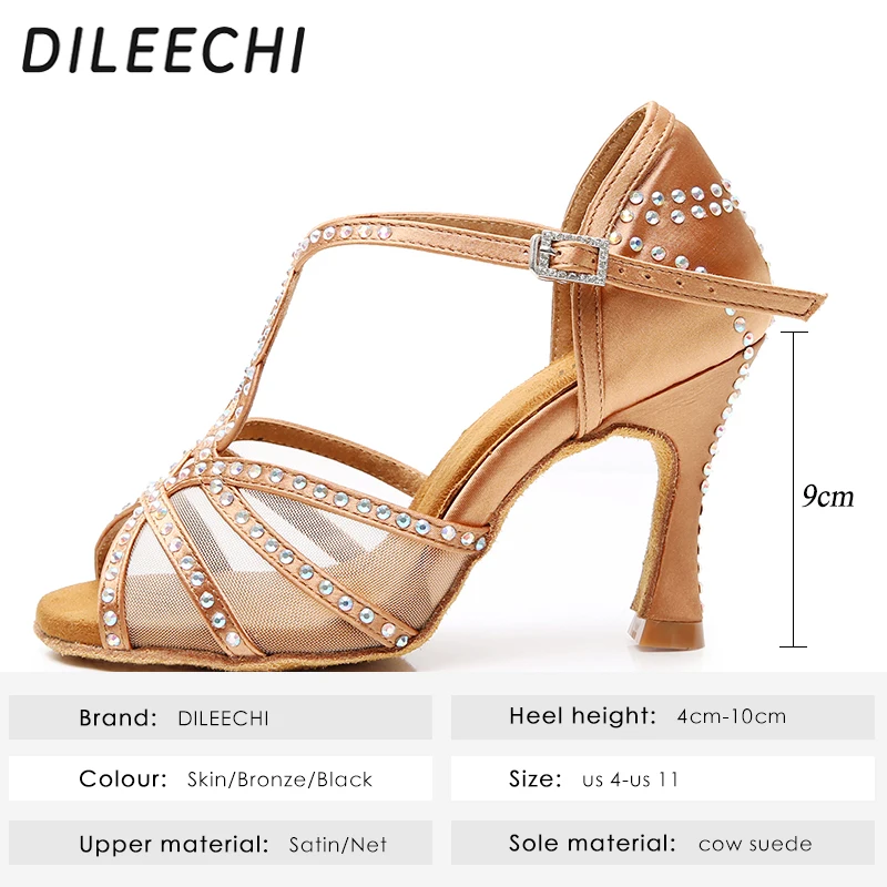 Женские вечерние туфли для латиноамериканских танцев DILEECHI атласные сетчатые