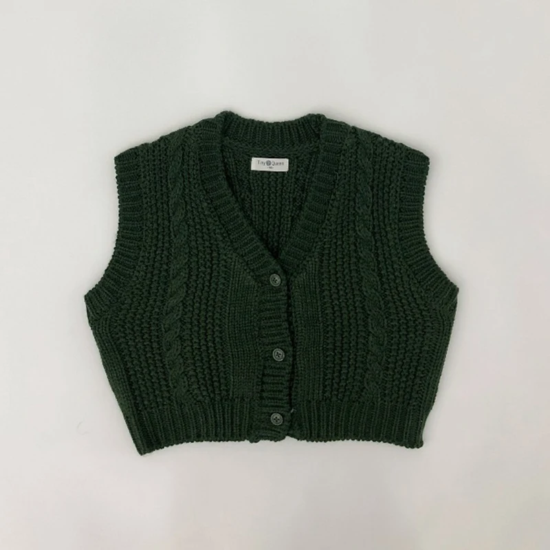 

New Autumn Baby Boys Girls Knitted Vests Korean Style Solid Color Sleeveless Tops Baby Kids Casual Pullovers Waistcoats