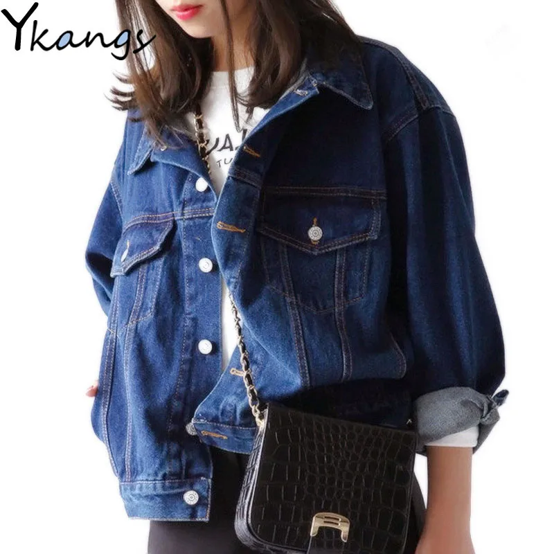 

Boyfriends Casual Blue Denim Jacket Women Korean Fashion Basic Jeans Coat 2020 Spring Vintage Loose Style Outwear Jean Jacket