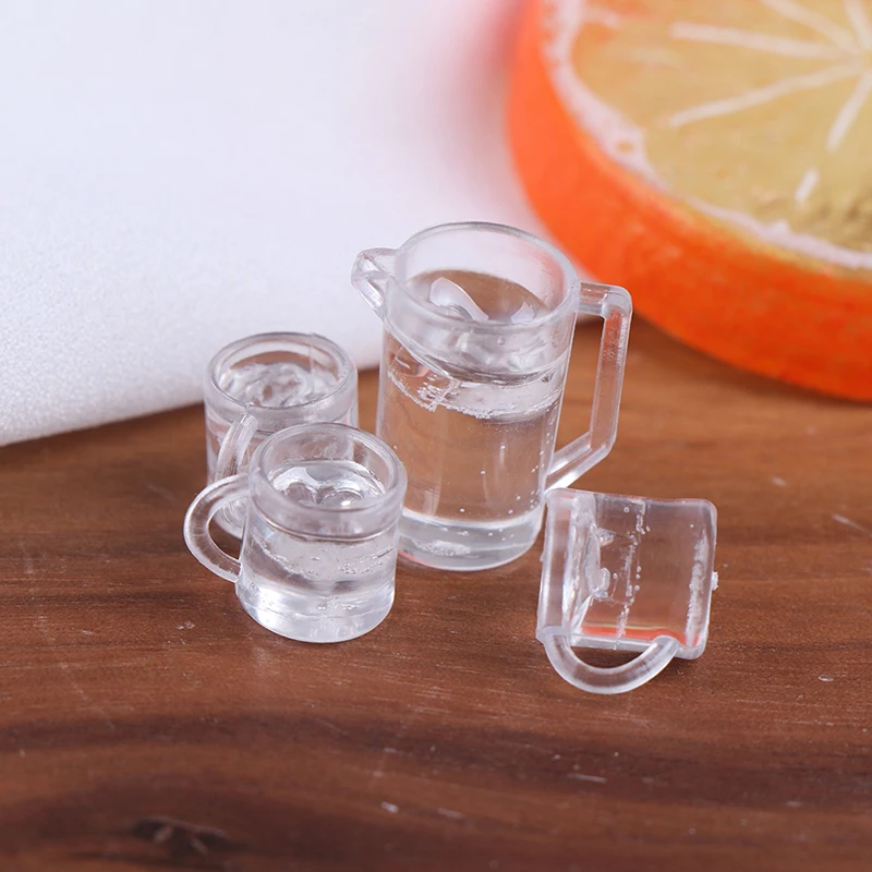 

4Pcs/set 1:12 DIY Dollhouse Accessories Simulation Miniature Glass Bottle Cold Water Can Model Toy For Dollhouse Decor