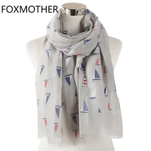 Женский платок FOXMOTHER, серые и розовые шарфы с рисунком парусной лодки, Женская шаль