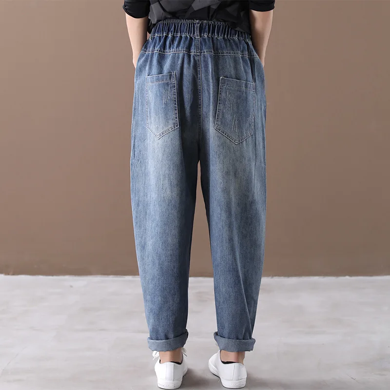 Осенние зимние джинсы женские большие размеры свободные 2019 Новый женский с
