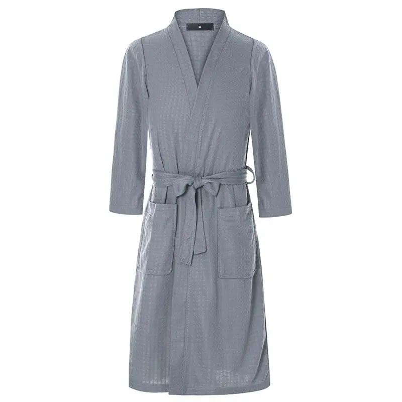 Женский и мужской халат на осень зиму однотонный свободный Вафельный Халат для