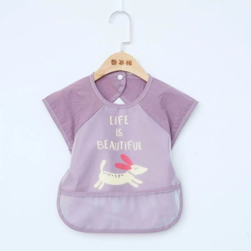 

Cute Cartoon Baby Bib Children Short Sleeve Coverall Feeding Accessories Waterproof High Quality Infant Apron Burp Cloths