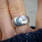 Женские кольца в виде полумесяца из тайского серебра, Винтажные Ювелирные изделия в стиле ретро, кольцо на палец с шестиконечной звездой и кристаллами