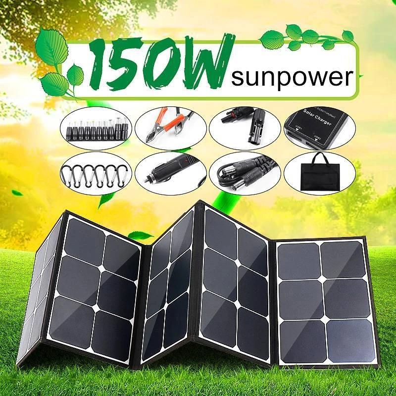 

Real 300W 12V Foldable Solar Panel Portable Outdoor Flexible Solar Panel For Camping/Boat/RV/Travel/Home Car Solar Charge kits