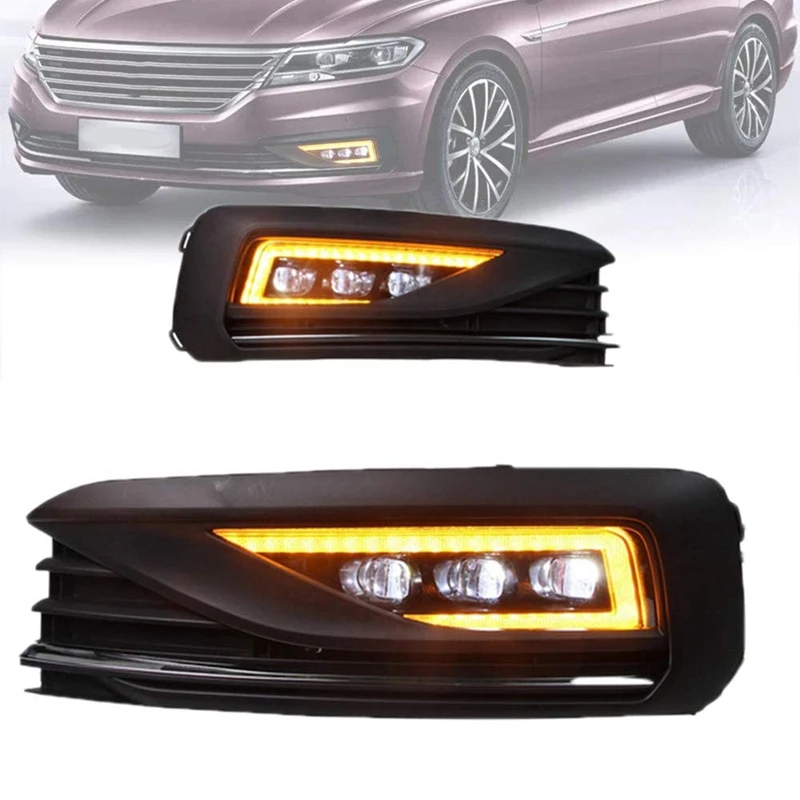 

Светодиодный ные дневные ходосветильник ДХО для Lavida 2018-2020 с динамическим движущимся желтым сигналом поворота, синими противотуманными фар...