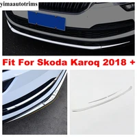 front bumper plated head grille racing grill decoration strip cover trim stainless steel exterior for skoda karoq 2018 2020