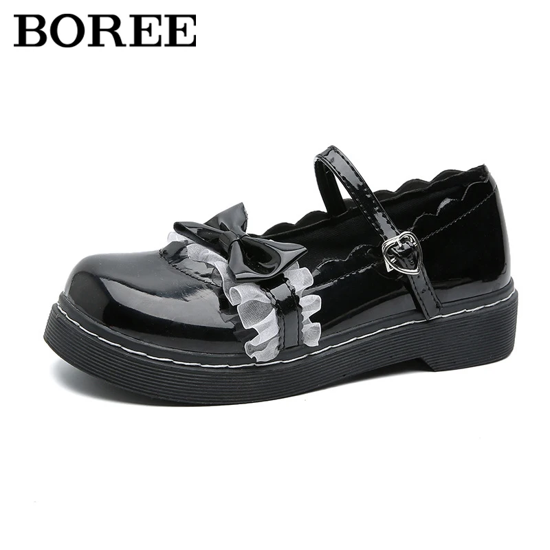

Spring Autumn Girls Lolita Shoes Sweet Bow Women Mary Janes Shoes Platform Sandals Woman Flats Lace Low Heel Ladies Shoes Black