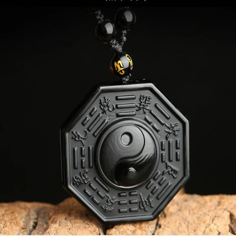 

Natural Obsidian Taiji Eight Diagrams Jade Necklace Pendant Jewelry Lucky Exorcise evil spirits Amulet Pendant Fine Jewelry