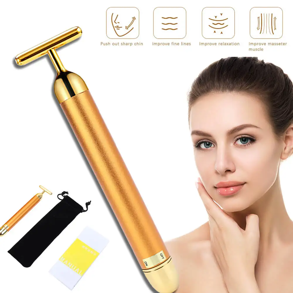 

24k Gold Roller Beauty Stick Facial Vibrating Slimming Skin Massager Pulse Firming Face Massage Lift Tightening Wrinkle Bar