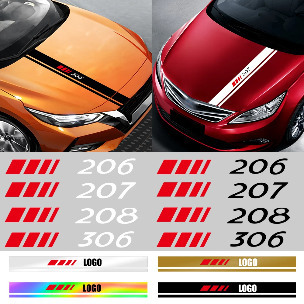 

For Peugeot 107 108 208 206 207 308 307 508 3008 2008 5008 3D Car Styling Hood Engine Cover Bonnet Stripes Decal PVC Stickers