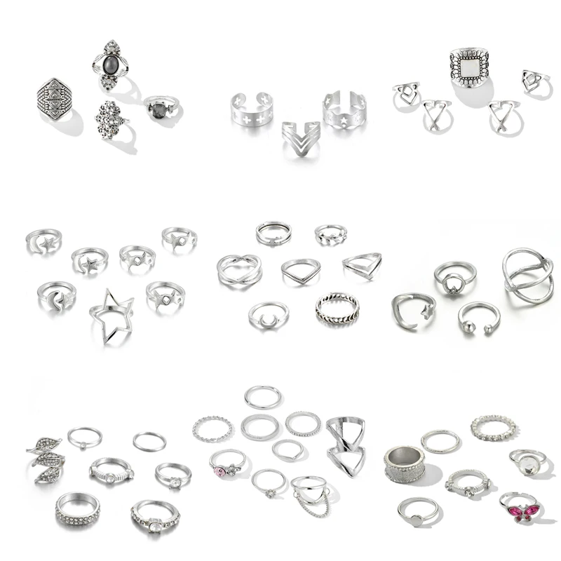 Tocona простые геометрические Звезды Луна серебряные кольца для женщин панк Новая