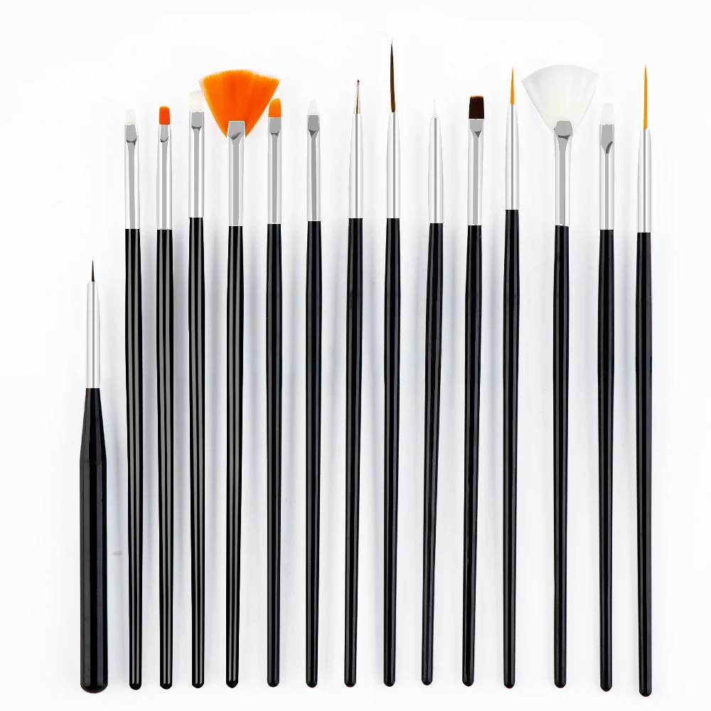 Black 15pcs LadyMisty 15 шт. Кисти для маникюра ногтей лайнер для рисования Ручка Акриловая кисть для дизайна ногтей кисти для УФ-геля инструмент для маникюра - Цвет: Black 15pcs