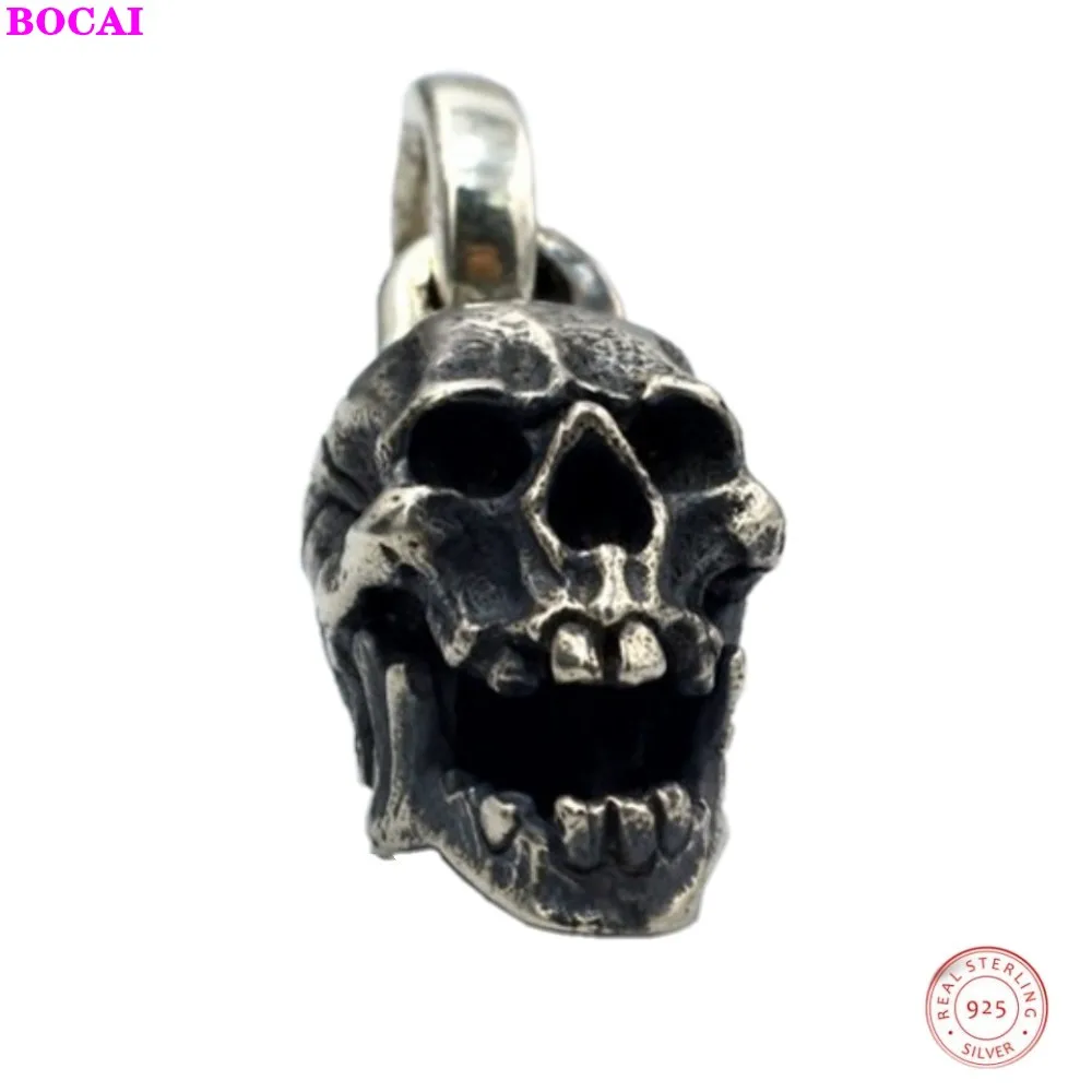 

BOCAI S925 Pure Silver Manual Skull Head Pendant For Men 2020 New Fashion Punk Men's Thai Silver Pendant